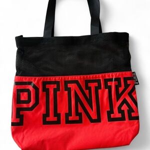 PINK Victoria's Secret Hot Pink and Black Logo Tote